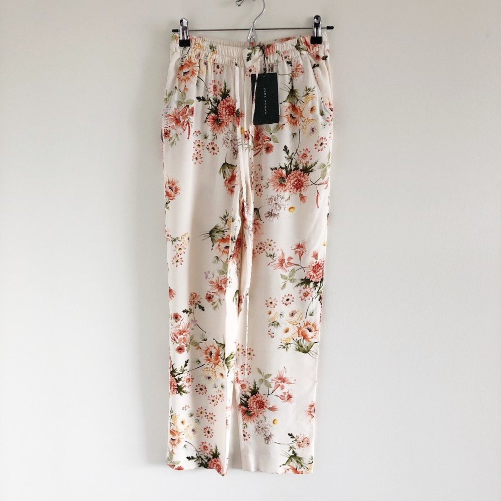 NWT Zara Floral Print Pull-On Crop Ankle Pants S Flowy